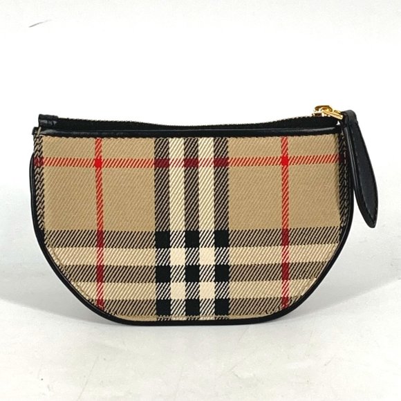 BURBERRY 8045031 Coin Purse Wallet Olympia Check Wallet/Coin Case Leather Canvas - Picture 1 of 10